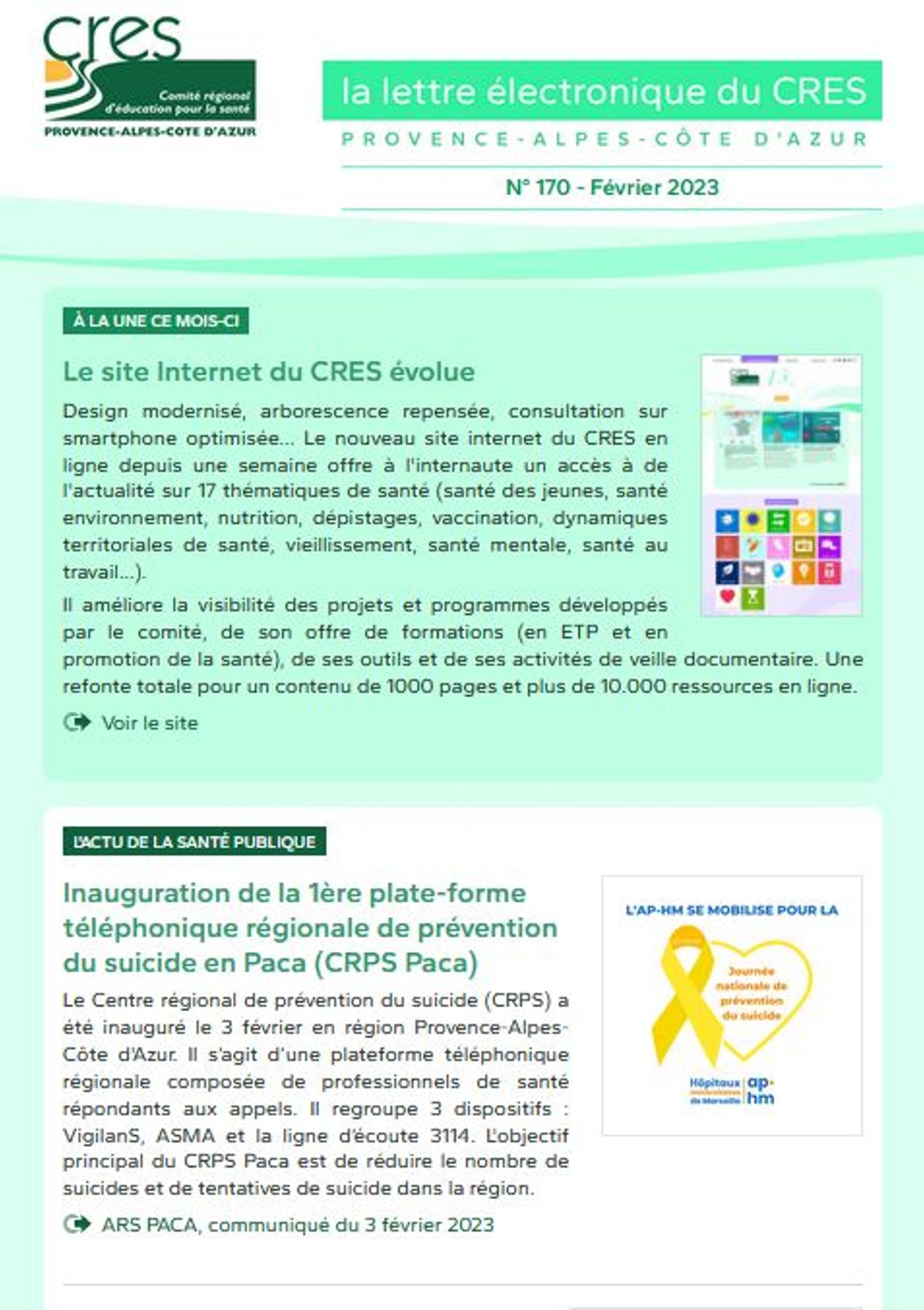 Newsletters et veilles thématiques du CRES