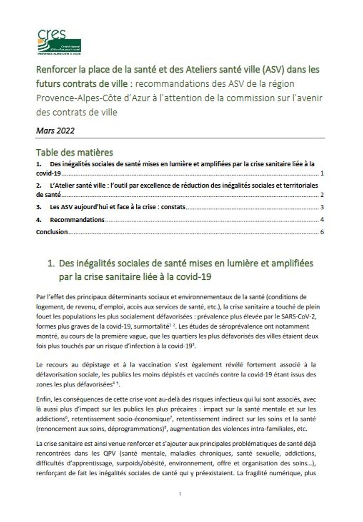  Un plaidoyer sur le renforcement des Ateliers santé ville dans les futurs contrats de ville